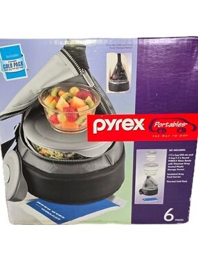 NEW 6 Piece Pyrex Portables w/ Cold Pack & Insulated Gray Food Carrier NIB